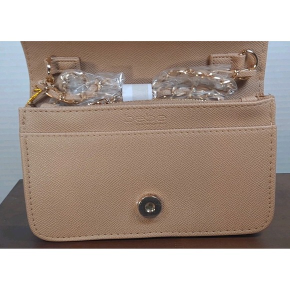 NWT Bebe Zuri Crossbody Purse Bag Almond Color Gold Logo Women's Small E02-4497E - Picture 8 of 11